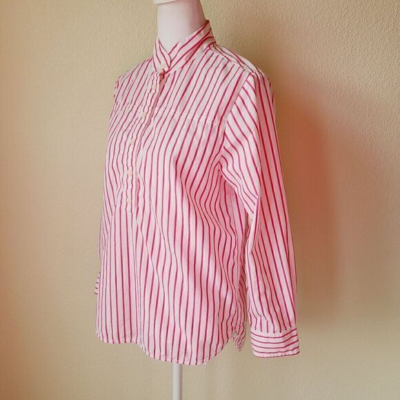 J Crew Popover Shirt Size 00 Pink Striped Button Front Preppy Office Career - Picture 3 of 8